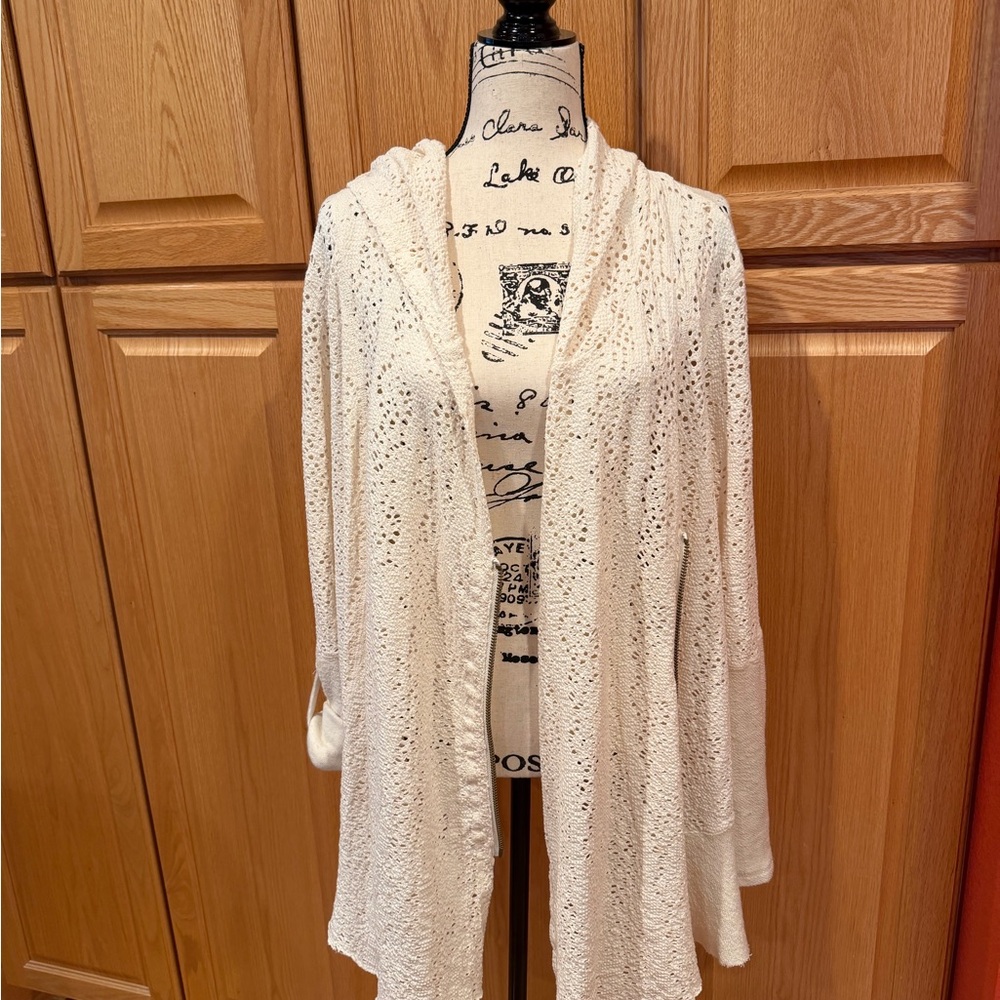 Free People Cream Knit Hooded Sweater